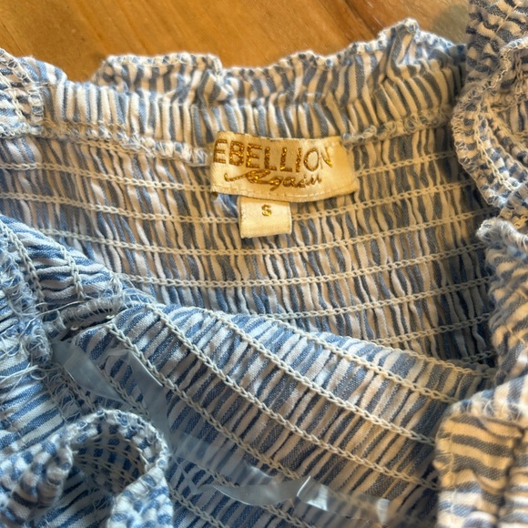 Rebellion Again Cottage Core Maxi Blue and White Comfy Striped Dress with bows - Picture 4 of 4